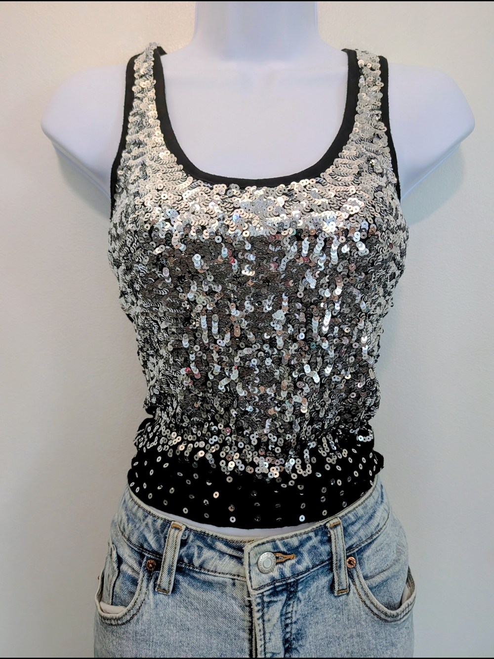 Black Sequin Tank Top - Women's Sparkle Crop